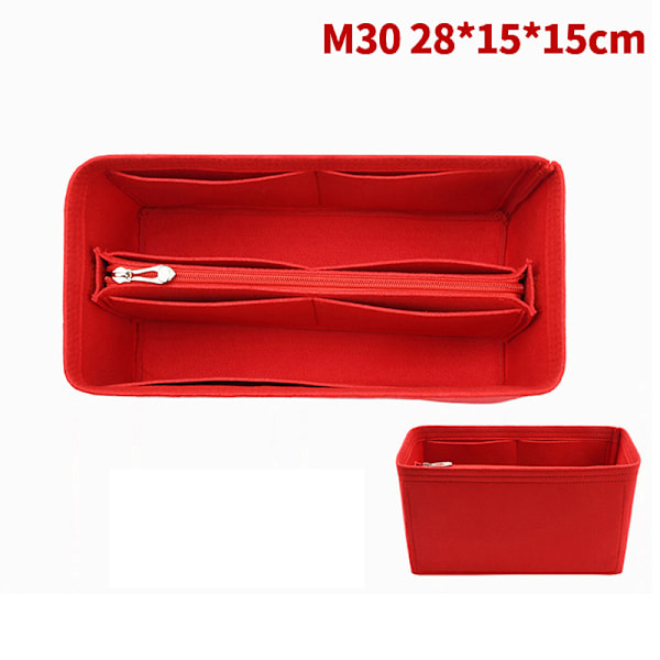 (Specialtilbud!) Taske Organizer Filt Indsats 25 30 35 Makeup Håndtaske Red StyleC M
