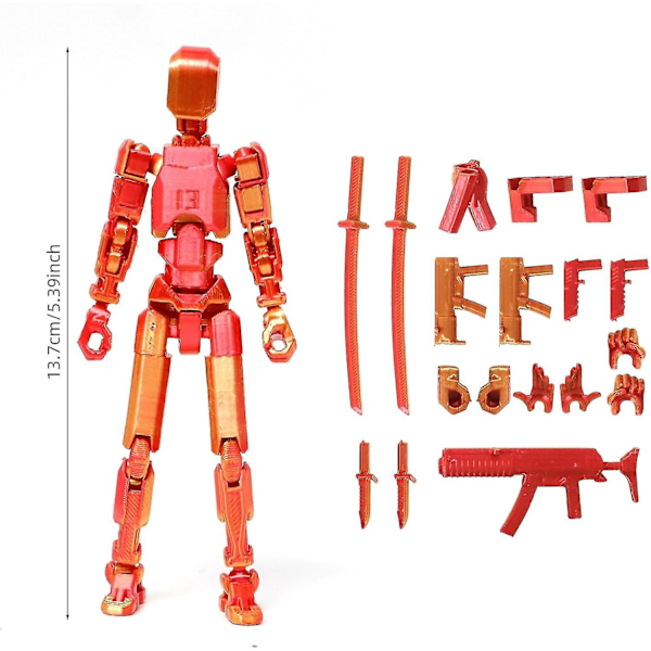 T13 Actionfigur, Titan 13 Actionfigur 3D Titans Figur, 3D-printad Actionfigur Nova 13 Actionfigur, Multi-ledade Actionfigurer Gold red