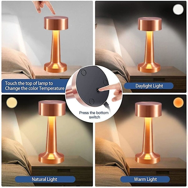 Moderne LED Bordlampe USB Oppladbar Lampe Dimbar Bar Nattlampe Trådløs