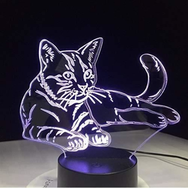 Natlampe Liggende Hyggelig Kat 3D Led Lampe Akryl Natlampe USB Berøringslampe Børn Sød Nat Soveværelse Lampe Lys -h