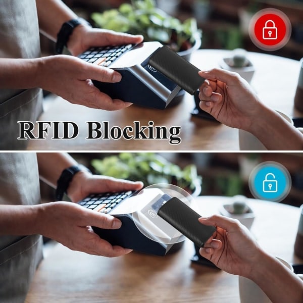 RFID-skyddad korthållare i läder för män, ultra-tunn plånbok med pop-up funktion för kreditkort, enkel korthållare