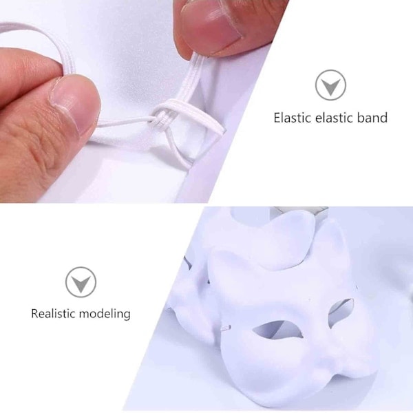 3 ST Therian Masker Vita Kattmasker Blank DIY Halloween Mask Dyr, Katt Maske