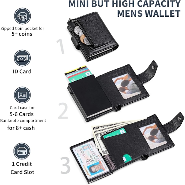 RFID-skyddad minimalistisk tri-fold kreditkortshållare för män med automatisk pop-up metallfodral