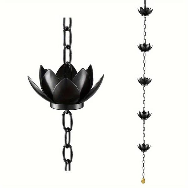 Regnkæde, Lotus-regnvandskæde til tagrender udendørs, regnvandskædekopper til udskiftning af tagrendenedløb Black