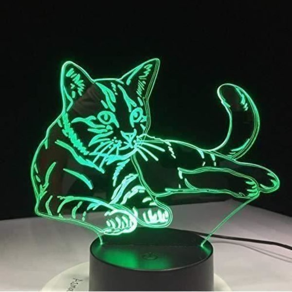 Natlampe Liggende Hyggelig Kat 3D Led Lampe Akryl Natlampe USB Berøringslampe Børn Sød Nat Soveværelse Lampe Lys -h