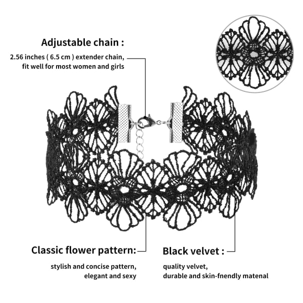6-pakk spets choker musta gootti krage tatuointi spets punk kaulakorut naiset tytöt Halloween asusteet