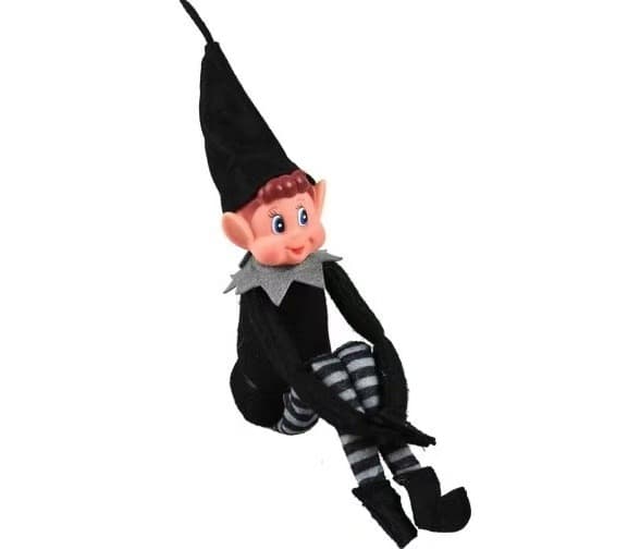 Elves Behavin' Badly 30 cm langbenet sort voksen-nisse med blød krop