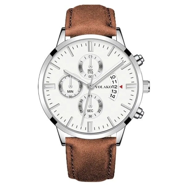 Lyxmode Herr Militär Sportklockor Man Brun Watch Kvarts Armbandsur Herr Affär Casual Watch Masculino Brown White