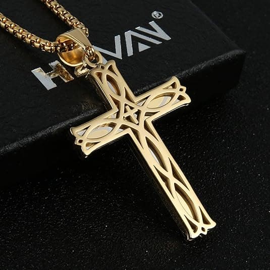 Halskæde med vedhæng i rustfrit stål, Infinity Celtic Cross, irsk knude, 55,8 + 5 cm kæde, guld