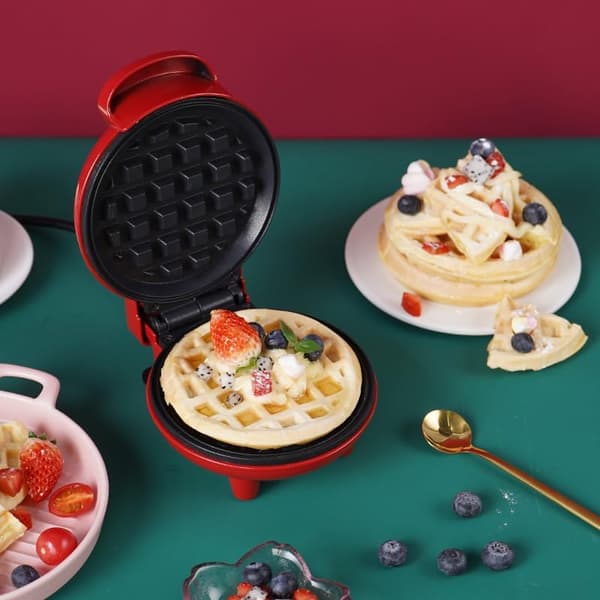 Mini Elektrisk Vaffeljern, Non-stick Overflade, Rød
