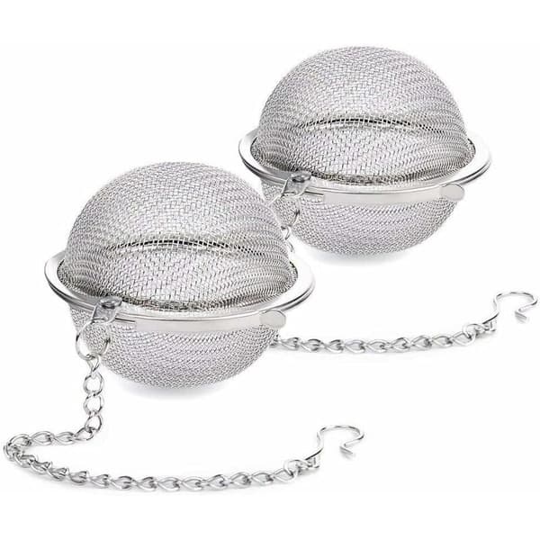 2 Stål Te-kugler, Net Teinfuser Filter, Højkvalitets Te Si til Løs Te og Smagsgivende Krydderier, Te Spacer Diffuser