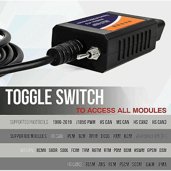 (Specialerbjudande) För Ford Forscan ELM327 USB Modifierad OBD2 Scanner V1.5 MS-CAN HS-CAN Kodläsare