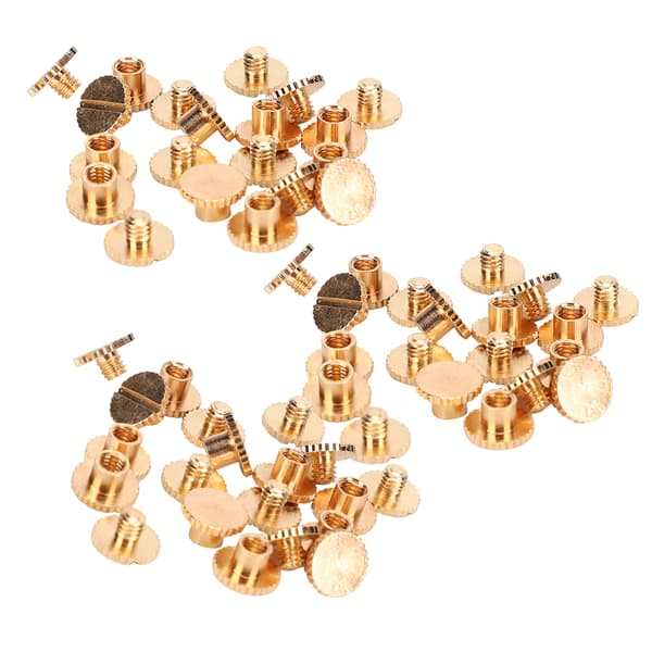 30 Set Boknit Nitar Räfflade Platt Mässing Läderbindningsknapp Nubb 9,5x4mm Spik 4mm Skruv (Guld)