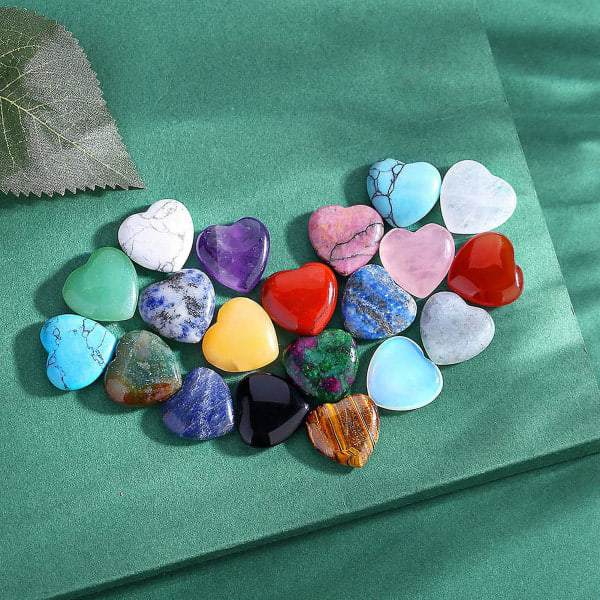 Tyuhe 20 stk Hjerte Sæt Naturlige Romantiske Kærlighedssten Skrivebordsdekoration Kvarts Healing Stone Sæt Chakra Reiki Krystaller til Meditation