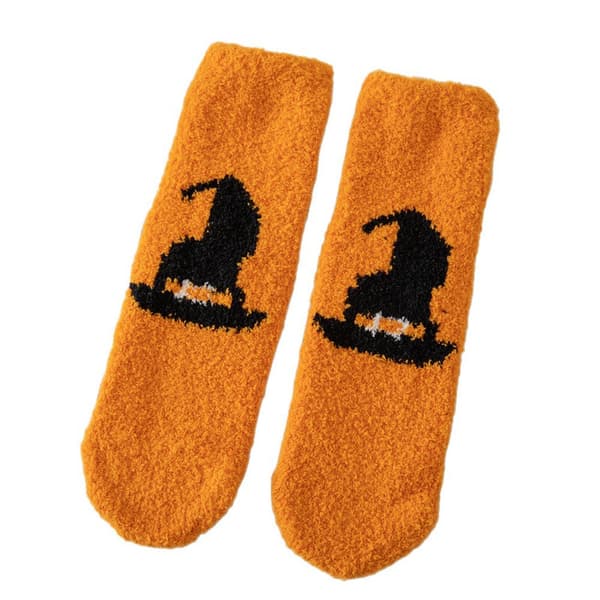 Halloween-serie Trendiga damkorallfleece-strumpor Höst- och vinterstil Varma tjocka golvstrumpor Sovstrumpor (5-pack)
