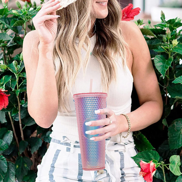 (Specialerbjudande) 710 ml plastmugg med lock och sugrör, återanvändbar iskaffemugg Transparent pink