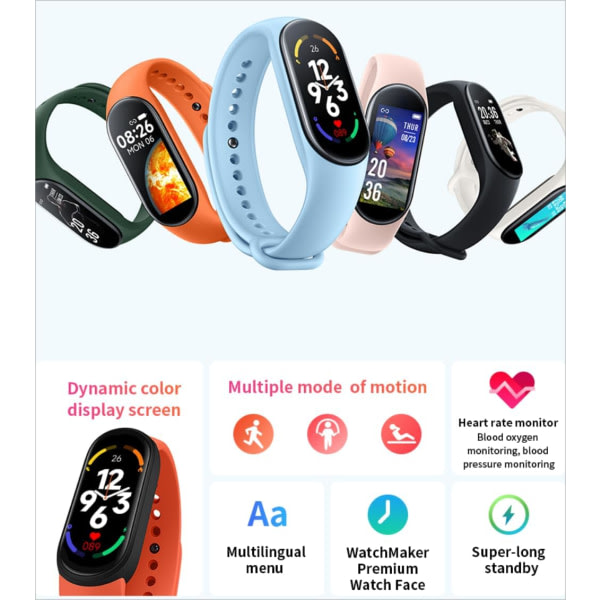 Fitness Tracker med sömnmonitor, aktivitetsmätare, stegräknare, pulsmätare, IP67 vattentät Step Watch M7 Pink Pink