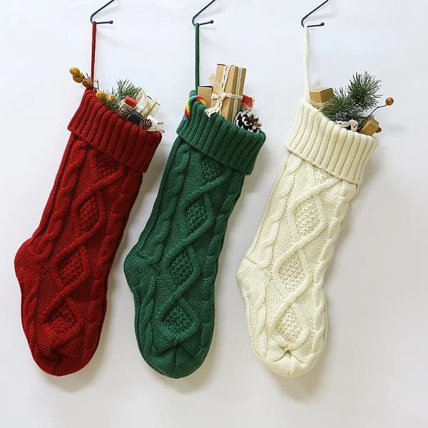 Vinterstickad Ull Godispåse Strumpor Hängande Julklapp red