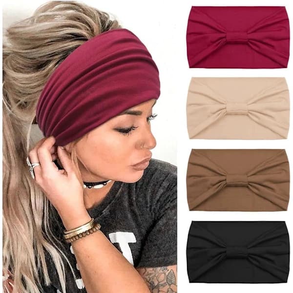 4-pack hårband för kvinnor, breda elastiska mjuka boho-hårband med leopardtryck