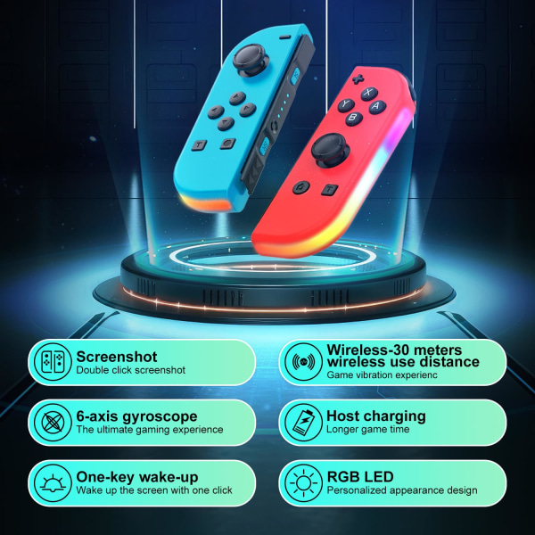 Trádlös handkontroll kompatibel fo'r Nintendo switch, Oled, Lite Gamepad Joystick (l/r) Ersättning med Rgb höger blue+red