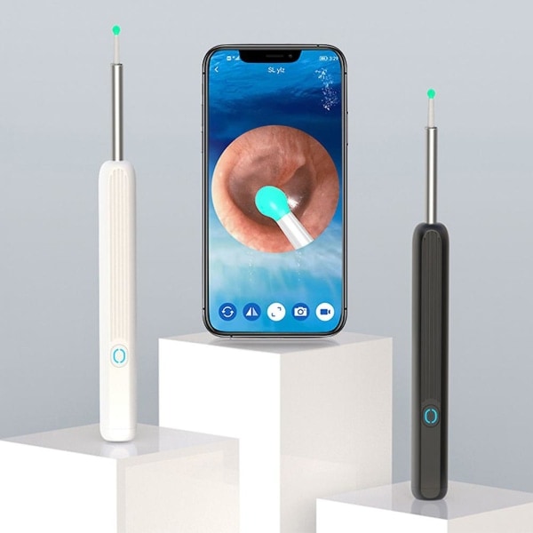 Ørevoksfjerner med HD-kamera og 6 LED-lys Ørevoksfjerner Wifi Øreske App-forbindelse Genopladeligt rengøringsværktøj Hvid