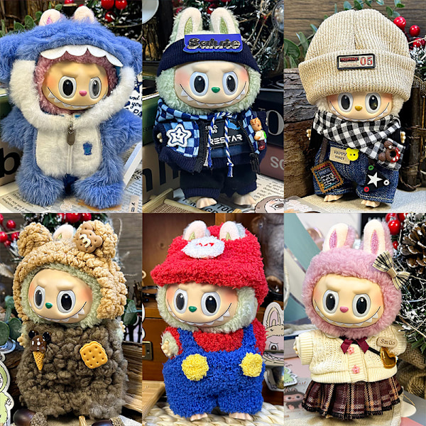 1 set LABUBU kläder, Butter Bear (Kärlekshatt + T-shirt + Haklappsbyxor)^^ou 11