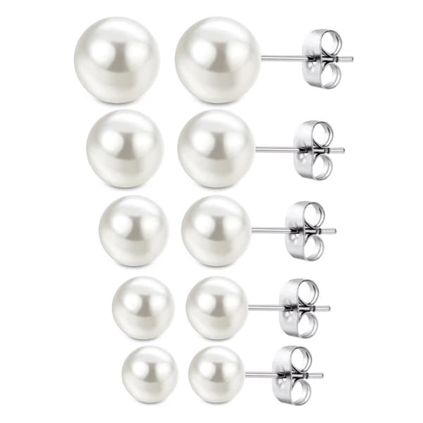 5 par øreringe Dame øreringe Hvide perleøreringe (4-8mm)