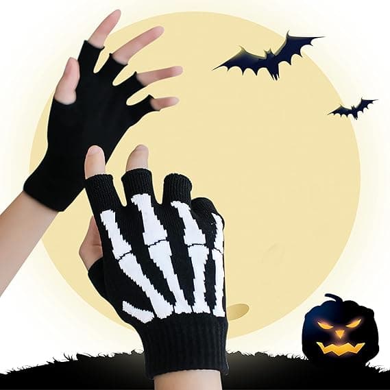 Unisex Stretchable Fingerless Varmende Skjelett-Hansker