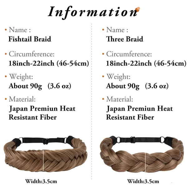 1 st Syntetiskt flätat hår med justerbart bälte, bohemisk stil, damfrisyr 2 2 2 fishbone braid