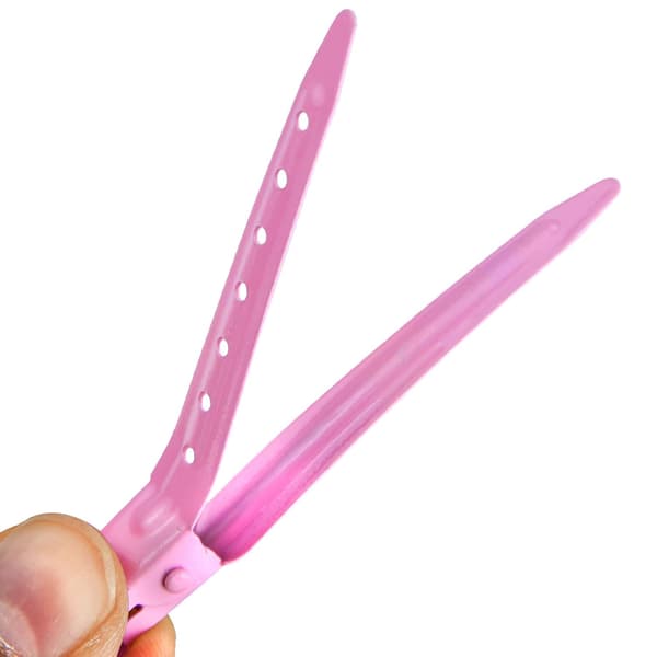 24 stk. næbclips, 7 cm rustfrie metal alligator krølleclips med huller til hårstyling, hårfarvning, pink