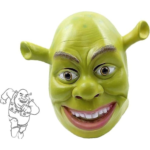 Shrek Maske Kostume Halloween Cosplay Voksen Fuld Hoved Grøn Shrek Maske Latex Maske