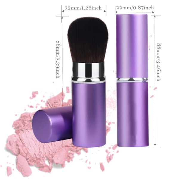 Teleskooppinen meikkisivellin kasvoille, Retractable Face Kabuki Brush, pyöreä puuterisivellin, matkasivellin meikkiin, poskipuna, kannettava meikkisivellin (violetti) Purple