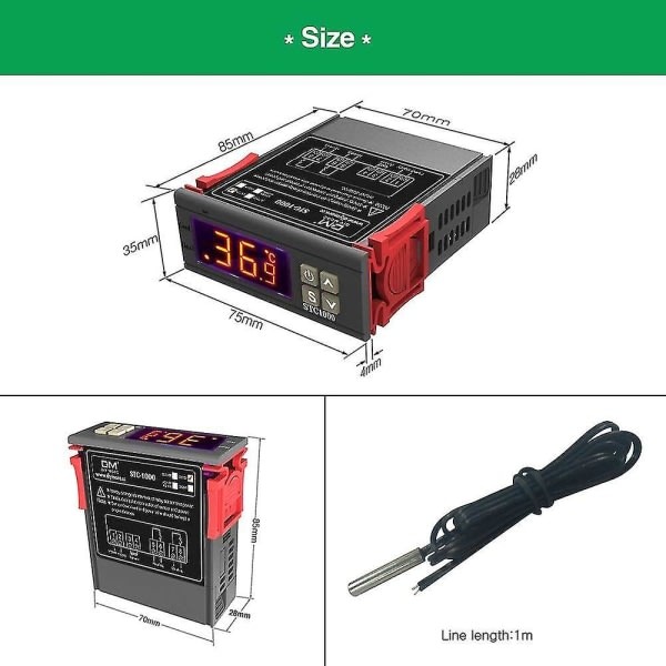 Stc-1000 temperaturregulator, 12v 10a mångsidig digital termostat med NTC-sond för skydd, värme och kylning