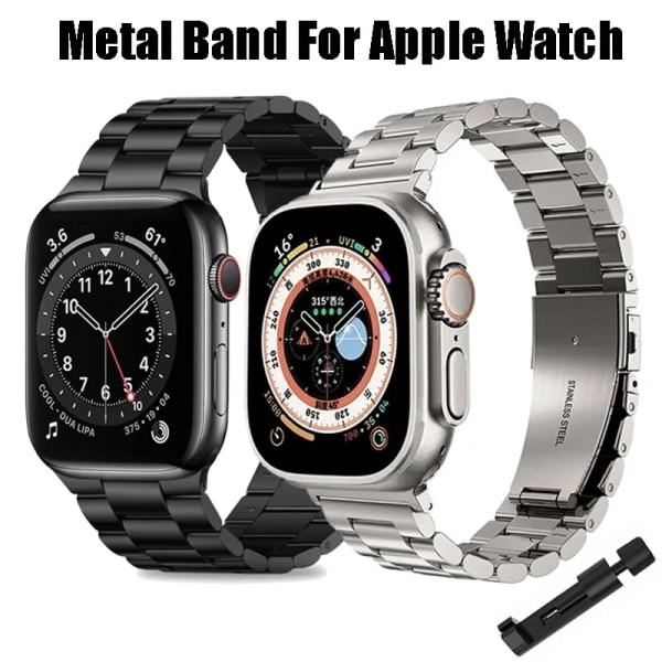 Armband i rostfritt stål för Apple Watch Band 45 mm Ultra 49 mm 41 mm 40 mm 44 mm Klocka Metallarmband för Iwatch Series 9 8 7 6 5 Svart