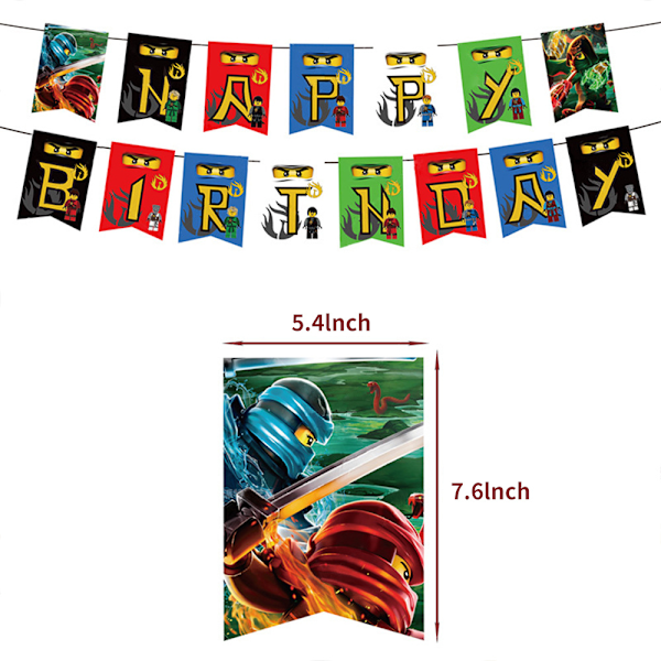 Barnkalasdekorationer, ballonger, banderoll, tårtdekorationer Blå Gul Grön Svart Röd Ninjago Blå Gul Grön Svart Röd