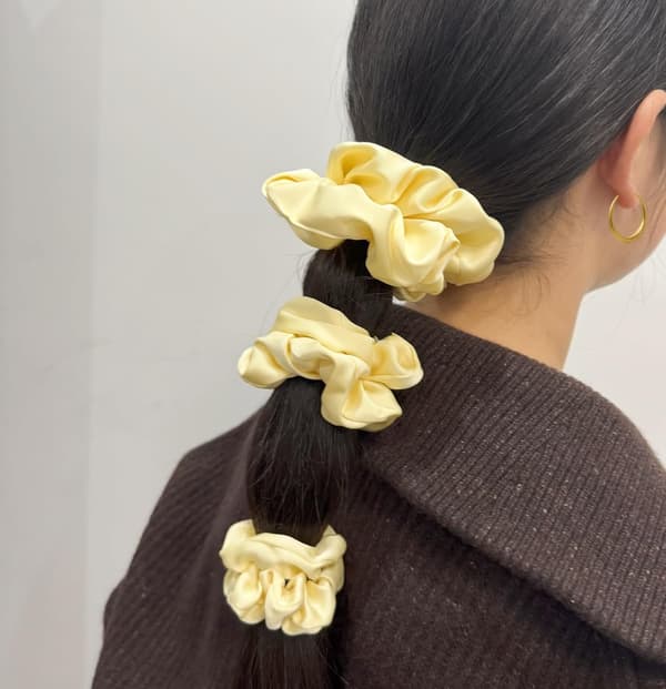 3 stk. satin scrunchies sæt til hår, ingen folder, elastiske hårbånd til kvinder og piger (lysegul)
