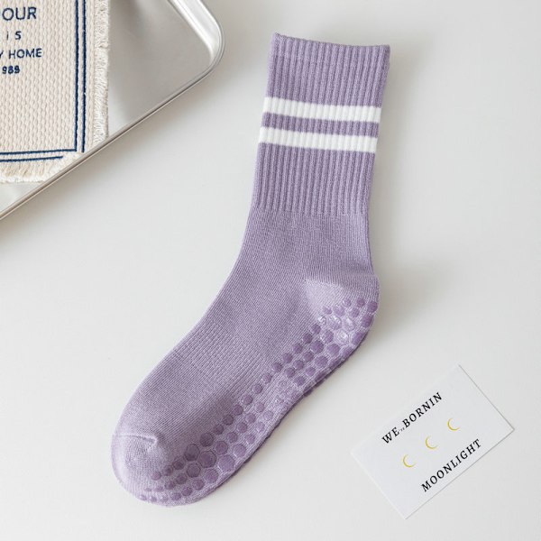 Bomulds Yoga Sokker til Kvinder - Anti-Slip Pilates Sokker, Midt-Kalv, Lange Sokker, Sportsokker, Lysegrøn Light green Average size-yoga socks