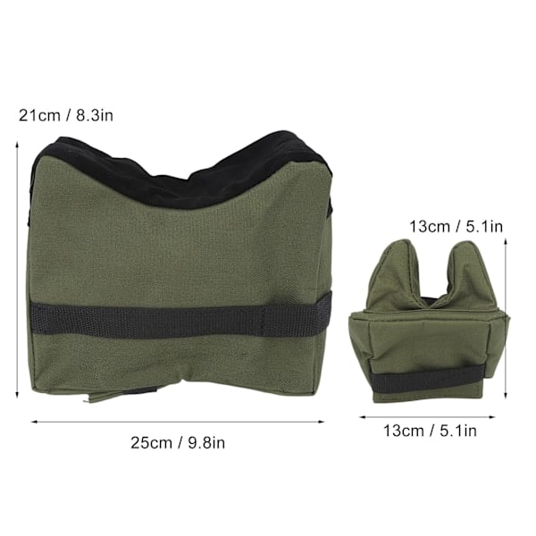 Skydesække til for- og bagstøtte, kombination for og bag, sandpose, skydesupport, støtte, OD-grøn
