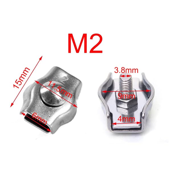 24 stk. metalkabelklemmer, M2-kabelklemmer, kabelklemmer i rustfrit stål til 2 mm stålkabel, til byggepladser