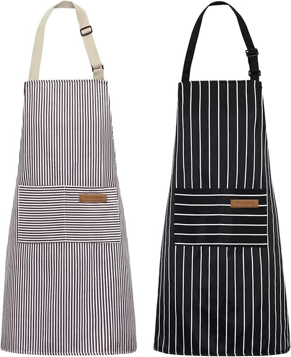 2-paknings matlagingsforklær for damer, kjøkkenforkle med 2 lommer for matlaging, baking, maling, husarbeid