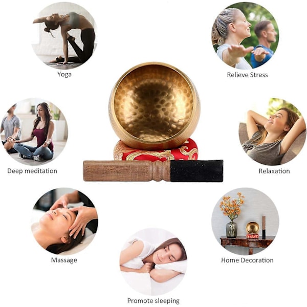 Original tibetansk sångskål, handgjord sångskål, sångskålsset med läderklubba och sångskålskudde, sångskål för yoga, recitation