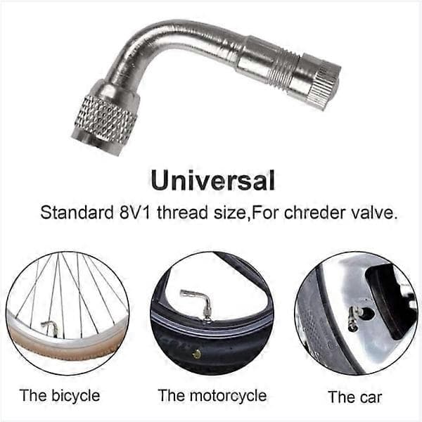 2-pack Universal Motorcykel Scooter Ventilstångsförlängare Mässing Vinklad Silver 90 degrees