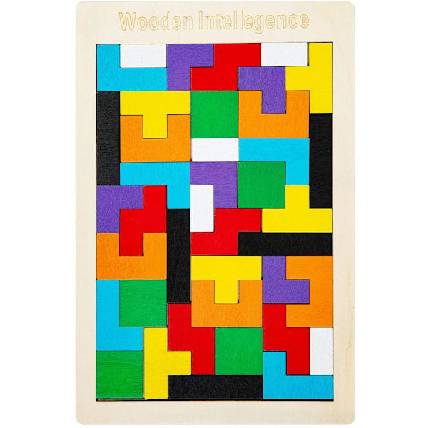 Wooden Tetris Puzzle 40 Pieces Brain Teaser Game Tangram Puzzle Blocks IQ Puzzle Stocking Filler Early Educational Gift