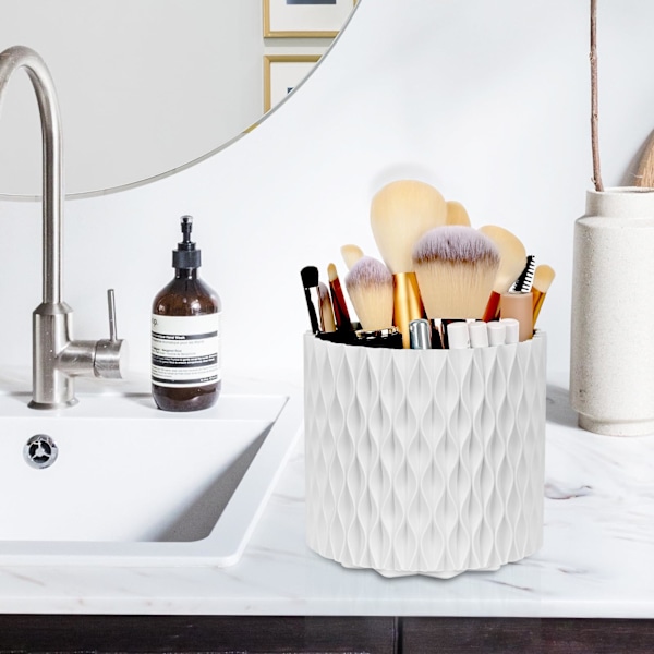 Makeup-arrangør børsteholder 360 roterende kosmetikarrangør stor kapacitet opbevaringsboks - hvid