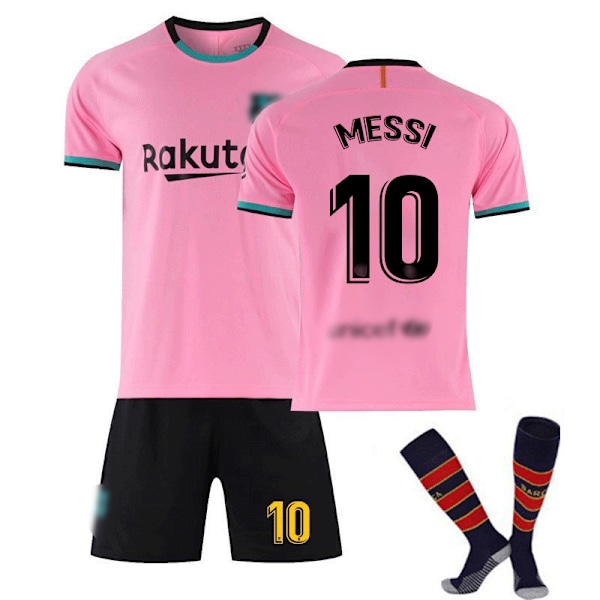 (Arbetardagskampanj!) 20-21 Barcelona tröja Andra bortatröja rosa Messi med strumpor L(175-180cm)