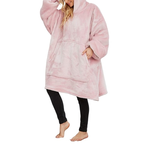 Stor Oversized Huvtröja Roba Kvinna Filt Hoodie Flanell Mysig Filt Tröja Filt Vuxen Ljusrosa