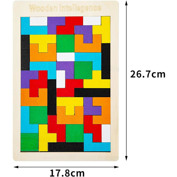 Wooden Tetris Puzzle 40 Pieces Brain Teaser Game Tangram Puzzle Blocks IQ Puzzle Stocking Filler Early Educational Gift