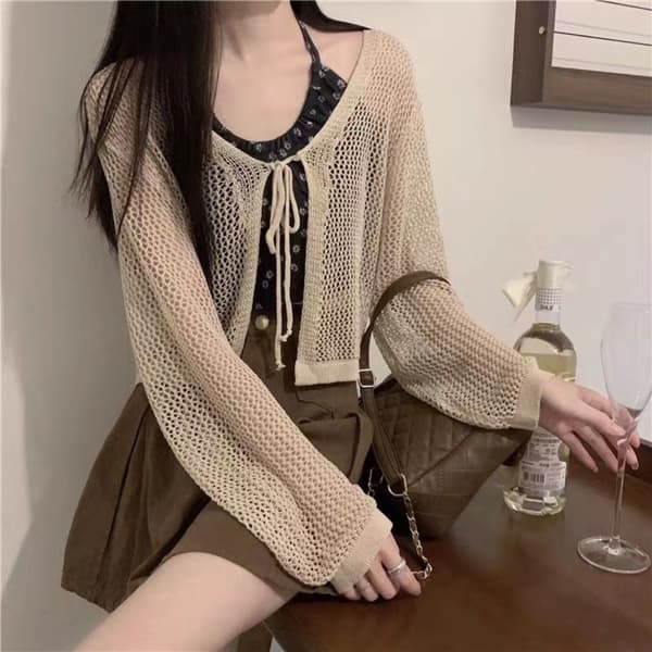 Strikket cardigan Løs damesjal HVIT White