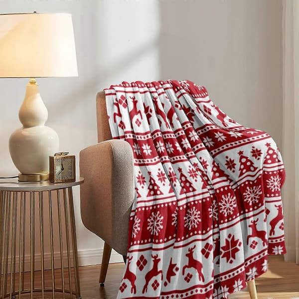Juledekorasjoner Juleteppe med trykk Sofateppe Juleteppe Sofateppe Julehjem Innendørs Utendørs Egnet Red Free Size