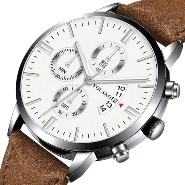 Lyxmode Herr Militär Sportklockor Man Brun Watch Kvarts Armbandsur Herr Affär Casual Watch Masculino Brown White